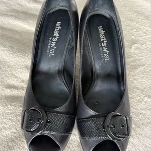 Black Peep-Toe Heel with Buckle